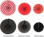 Hanging Paper Fan Set, Tissue Paper Pom Poms Flower Fan and Honeycomb Balls for Birthday Baby Shower Wedding Festival Decorations - Red Black and White