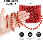 Red 8MM Faux Pearl Garland, 33 Feet Roll Strand Wedding Party Decoration, Christmas Tree Decorations