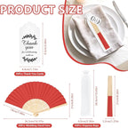 50Set Wedding Hand Fans Party Favors Red Paper Folding Handheld Fans Bulk, DIY Bamboo Fans with Thank Tag Organza Bag for Guests Bridal Dancing Props Church Decoation