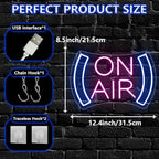 On Air Neon Sign for Wall Decor,Recording in Progress Sign for Studio Bedroom Game Room Podcast Bar Pub Club Broadcasting Room,On Air Light Sign Gift for Streamers Gamers Teens USB Powered（8.5"*12.4"）