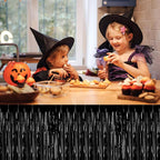 3 Pack 29 x108 Inch Black Foil Fringe Table Skirts Metallic Banner for Tinsel Streamer Garland Backdrop for Parade Floats Wedding Thanksgiving Birthday Christmas Halloween New Year Party Decoration