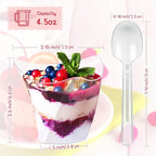 Honeydak 150 Pcs Plastic Dessert Cups without Lids 4.5 oz with Spoons Mini Clear Disposable Trifle Mousse Dessert Cups Triangular Parfait Appetizers Tumbler Pudding Fruit Serve for Party