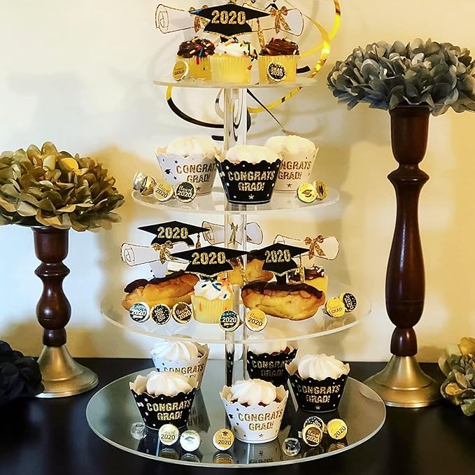 Boxalls Cupcake Stand, 4 Tier Round Acrylic Cupcake Display Stand Holder, Clear Dessert Pastry Tower for Wedding, Birthday, Theme Party, Baby Shower