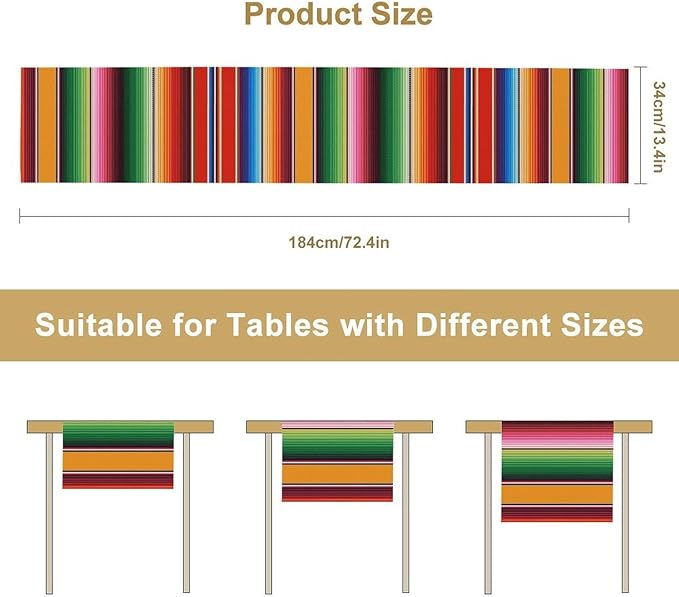 Mexican Table Runner,Colorful Stripe Art Table Runner for Kitchen Dining Table Home Party Decoration 13x120 Inch