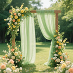 VOK Sage Green Wedding Arch Draping Fabric 29in x 18Ft 4 Panels Sheer Chiffon Curtain Drapes Extra Long for Outdoor Wedding Ceremony Birthday Party Decoration