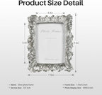 Silver 5x7 Picture Frame, Vintage Silver Palm Leaves Textured Hand-Crafted Resin with Glass Front Elegant Retro Vintage Rustic Design Photo Frame for Wall and Tabletop Display Home Decor