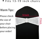 25 Pcs Sequin Chair Sashes Stretch Chair Bands Spandex Polyester Bows for Party Hotel Wedding Banquets Decoration - White