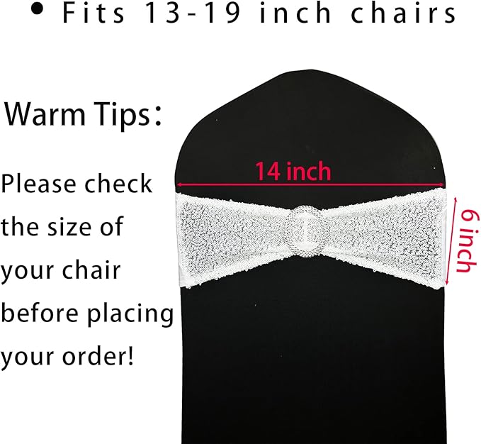 50 Pcs Chair Sashes Sequin Stretch Chair Bands Spandex Polyester Bows for Party Hotel Wedding Banquets Decoration - White