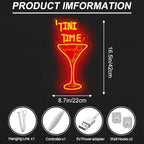 Tini Time LED Neon Sign, Martini Neon Sign for Bars, Elegant Cocktail Glass Neon, Martini Cocktail Bar Wall Decor, Bar Wall Art, Pub neon, 16.5"x8.7", Red