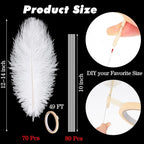 Hanaive 150 Pcs Ostrich Feathers Set Bulk Plumes 12-14 Inch (30-35cm) 70 Pcs Large Ostrich Feathers with 80 Sticks and Tape for DIY Crafts Wedding Home Party Centerpiece Decorations(White)