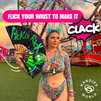 Kandies World UV Reactive Custom Festival Folding Hand Fan - Unique Designs, Made of Bamboo, Clacking Sound, Lightweight - Perfect Rave and Festival Accessory!
