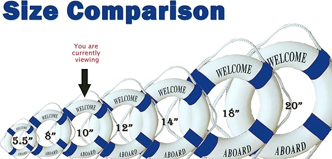MorroMorn Lifebuoy Wall Hanging Decor - Welcome Aboard Mediterranean Style Home Decoration (Navy, 10")