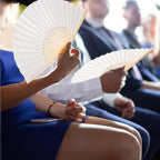 Aneco 18 Pieces Handheld Fans Cloth Hand Fans Bamboo Folding Fans for Wedding Decoration, Church Wedding Gifts, Party Favors, DIY Decoration (Cream)