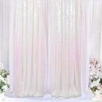 ShinyBeauty Sequin Backdrop 2FTx8FT Iridescent White 2 Pieces White Sequin Back Drop Glitter Background Sparkly Backdrop for Photograph Decorations