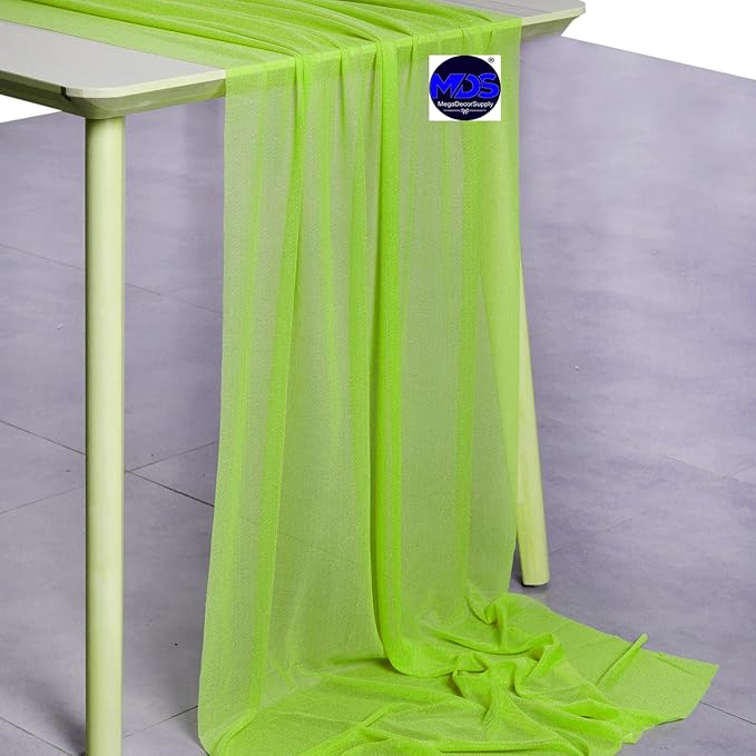 MDS Halloween Chiffon Table Runner - 1 Pack, 29 x 170 Inches, 14ft Each - Sheer Spooky Table Runners for Haunted House Parties, Trick-or-Treat Tables, Witchy Décor, Wedding & Events - Parrot Green