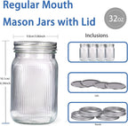MirthMood 32 OZ Wide Mouth Mason Jars, 6 PACK Glass Mason Jars with airtight Lids, Quart mason jars wide mouth for Fermenting, Pickling, Freezing, Preserving, Meal Prep, Jar Décor