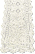 KEPSWET Cotton Handmade Crochet Lace Table Runner Beige Rectangle Coffee Table Dresser Decor (14x96 inch)
