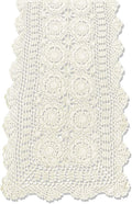 KEPSWET Cotton Handmade Crochet Lace Table Runner Beige Rectangle Coffee Table Dresser Decor (14x60 inch)