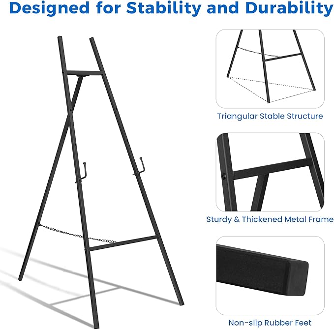 ARTASY 50" Black Easel Stand for Wedding Signs, Posters, Portable Artist Easel for Painting Canvas, Large Display Easel for Home and Office