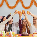 50 Feet Macaron Orange Christmas Tinsel Garland, Metallic Foil Twist Banner Wall Hanging Tinsel Streamers Backdrop for Parade Floats, Christmas, Mother's Day, Birthday Party Decorations(2in x 50ft)