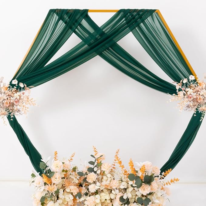 MLMC Emerald Green Wedding Arch Draping Fabric 2 Panels 29" x 20 FT Extra Long Gauze Drapes Sheer Backdrop Curtains 6.6 Yards Outdoor Drapery Panels for Wedding Ceremony Party Ceiling Decoration