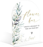 Acrylic Wedding Signs, Greenery Theme Flower Bar Sign, Wedding Reception Signage, Bridal Shower Table Decor with Stand, Flower Bar Supplies for Engagement, Anniversary, Newlywed Event and Party, 03