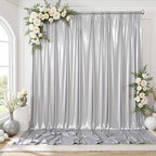gogoparti 20X10 FT Silver Backdrop Curtain for Parties, Glitter Photo Backdrop Drapes, 4 Panels of 5x10 FT Wrinkle-Free Sequin Curtain Drapes for Wedding, Birthday, Christmas Photography