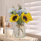 Leftover Faux Flowers in vase,Table centerpieces for Dining Room,Blue-Yellow Sunflower Flower centerpieces for Tables