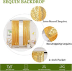 ShinyBeauty Gold Sequin Backdrop Curtain Sequin Curtains 4 Panels 4x10ft Shimmer Fabric Sparkly Photography Background Drapes for Parties Wedding Bridal Showers