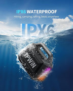 Bluetooth Speaker - 80W Loud Rugged Outdoor Speakers, IPX6 Waterproof, 20H Playtime, Deep Bass, Lightshow, TWS, BT 5.3 Wireless, Portable for Travel Hiking Camping Beach Pool - Black