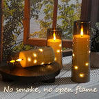 Flameless LED Candles with Timer 9 Pc Flickering Flameless Candles for Romantic Ambiance and Home Decoration Stable Acrylic Shell,with Embedded Star String，Battery Operated Candles（Grey）