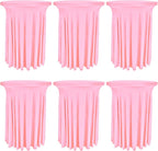 6 Pack Round Cocktail Tablecloth 32"x 43" Spandex Cocktail Table Skirt, Washable Stretch Fitted Table Covers for High Top Bar, Wedding, Party, Events (Pink)