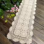 KEPSWET Cotton Handmade Crochet Lace Table Runner Beige Rectangle Coffee Table Dresser Decor (14x72 inch)