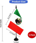Mexico Desk Flag, 12 Pack Mexican Table Office Flag with Black Solid Pole and Stand Base, International Country Flag, Festival Celebration, Classroom Meeting Desktop Decor (Mexico)