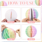 Pastel Hanging Honeycomb Ball, Rainbow Party Decorations，Pastel Birthday Party Decor for Macron Birthday Classroom Baby Shower Bridal Wedding Decor, Set of 9