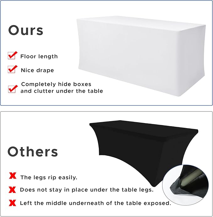 Nasitos White Fitted Table Covers Stretch Spandex - 72 x 30 Inch - 4 Pack Rectangle Table Clothes for 6 Ft Folding Tables, Wrinkle Resistant Tablecloths for Parties, Trade Show, Craft Show, Birthday