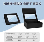 TIACABO Black Large Gift Box with Window, 13.5"x9"x4.3" Bridesmaid Boxe for Gifts Giving,Birthday Gift Boxes with Magnetic,Closure Lid Gifts Box for Presents,Cute Boxe,Luxury for Gift Packaging
