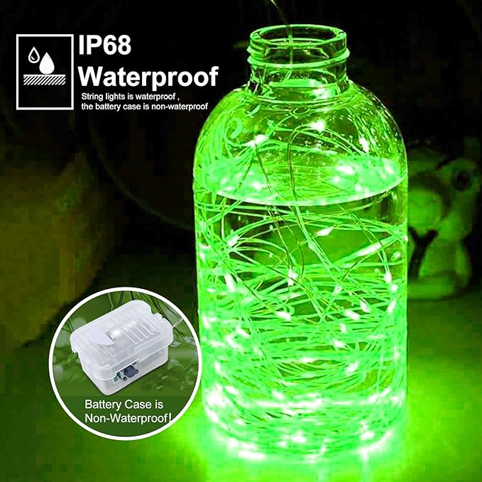 pozzolanas 24 Pack Green Battery Operated String Lights - 7ft Waterproof Fairy Lights with 20 LEDs for Home, Mason Jar, Party, Wedding, Halloween, Christmas Decorations