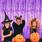 GOER 6.4 ft x 8.2 ft Metallic Tinsel Foil Fringe Curtains,Pack of 2 Party Streamer Backdrop for Halloween Birthday,Graduation and New Year Eve Party Decorations (Purple)