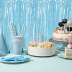 5 Pack Blue Foil Curtain Backdrop 3.2ft x 8.2ft Tinsel Foil Fringe Curtains Macaron Photo Booth Streamer Backdrop for Party Decorations Birthday Baby Shower Bachelorette Holiday Decor (Pastel Blue)