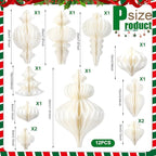Cinnvoice 16 Pcs White Paper Snowflake Decorations 12 Pcs Christmas Paper Honeycomb Balls Ornaments Xmas Hanging Decorations Birthday Party Supplies for Christmas Tree Winter Party Wonderland