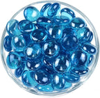KINGOU Flat Glass Gems/Marbles/Stones/Beads for Vase Filler, Table Scatter, Games - 1 Lbs (17-19mm, Approx. 3/4")- Aqua Blue