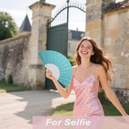 24 Pack Handheld Fan,Folding Hand Glitter Fan with Shining Transparent Fan Rib – Ideal for Wedding, Church, Festival, Dance, Tea Party, Club, and EDM Accessories, Sky Blue