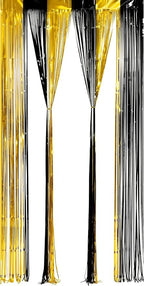 BRAVESHINE 3.2 x 8.2 ft Black Gold Foil Fringe Curtains - 2 Pack Metallic Photo Booth Streamers Backdrop for Boy Men Birthdays/New Years/Graduates/Homecoming/Farewell/Prom/Ramarak Party Decorations