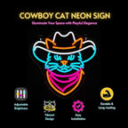 Cowboy Cat Neon Sign - Adjustable Dimmable LED Neon Light, 13.8"x13.7", Premium Quality, Vibrant Home Decor