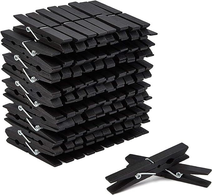 Juvale Wooden Clothespins - Indoor Laundry Hanging & Laundry Clips - Wooden Clothes Pins for Crafts & Photo Clips - Strong Spring Grip & Mini Clothespins - Pack of 100, 4 in, Black