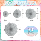 20 Pcs Silver Gray Hanging Paper Fan, Round Paper Fans Decorations Set for Weddings, Birthdays, Engagement, Bridal Shower, Baby Shower Event, Graduation, Party Supplies Decor