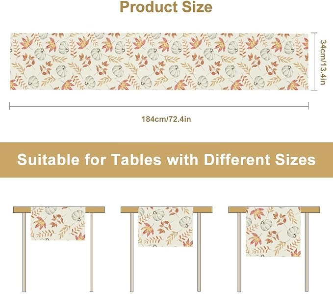Pumpkin Leaves Table Runner,Seasonal Autumn Thanksgiving Kitchen Dining Table Decoration for Home Party Decor 13x36 Inch