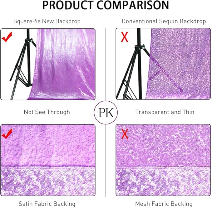 SquarePie Sequin Backdrop Curtain Not See Through Thick Glitter Background for Party 10FT x 10FT Lavender