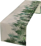 Foggy Forest Table Runner,Green Forest Natural Landscape Table Runner for Kitchen Dining Table Home Party Decoration 13x90 Inch